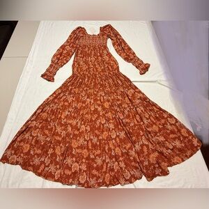 Floral Long Sleeve Dress in Rust